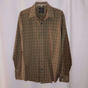 Dockers Button Front Plaid Shirt Regular Fit Long Sleeve Casual Brown Mens Large